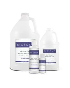 BIOTONE® Deep Tissue Massage Lotion gives you complete control without the drag or tackiness that can limit workability. Non-greasy texture for minimum glide and maximum friction. Great for treating deep, knotted muscles and trigger points. Paraben-free a