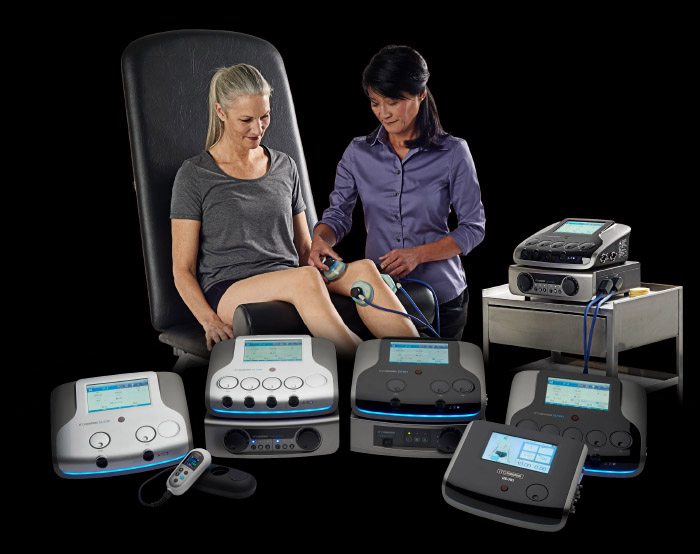 Multiple ITO electrotherapy units with patient being treated behind